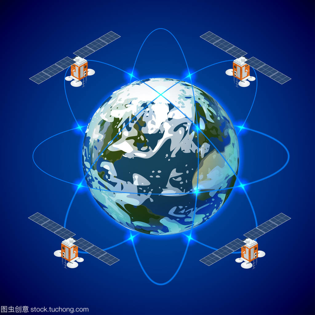 网络和卫星数据交换在行星地球在空间中。Gps 卫星